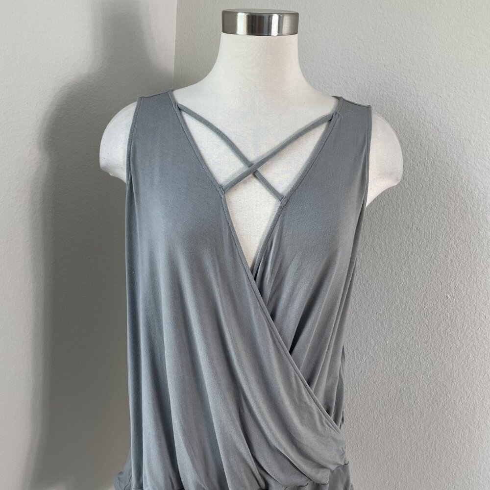 Torrid Bodysuit Womens 3XL Gray Super Soft Knits Sleeveless Draped Crossover Top